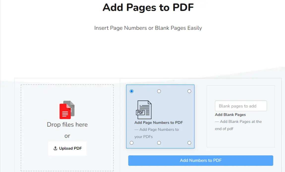 Screenshot of the Add Page to PDF tool in FacePDF